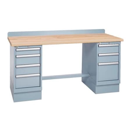 Lista International Technical Workbench w/3 and 4 Drawer Cabinets, Butcher Block Top - Gray XSTB42-72BT/LG